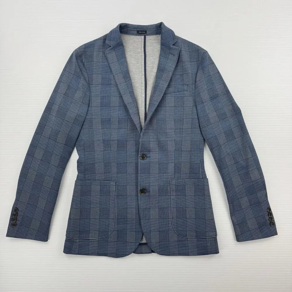 J Ferrar Slim Fit Sport Coat 34R Blue Plaid Windowpane Stretch Blazer Mens